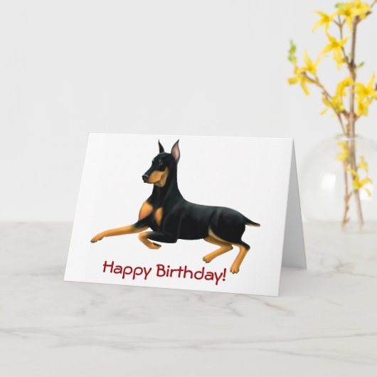 Happy Birthday  Doberman Dog Kaart (Gele Bloem)