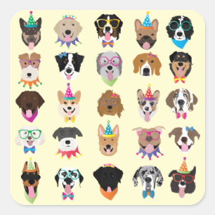 Happy Birthday Dog bezoekt jonge dieren Vierkante Sticker