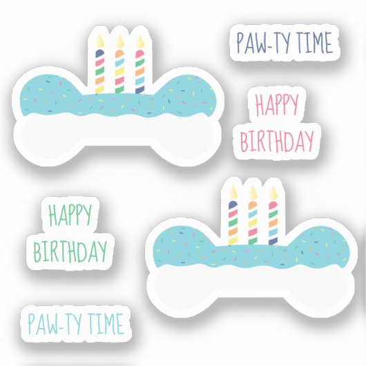 Happy Birthday Dog Bone Cake Sticker (Voorkant)