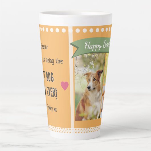 Happy Birthday Dog Mom Pet Photos Personalized Latte Mok (Voorkant)