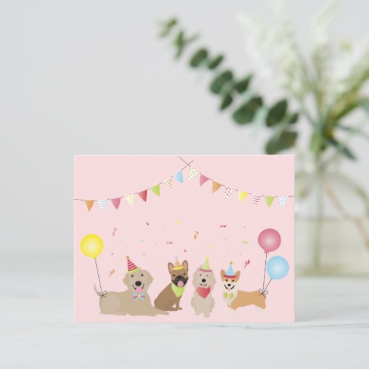 Happy Birthday Dog Party Briefkaart (Staand voorkant)