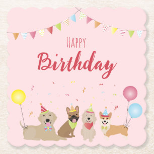 Happy Birthday Dog Party Kartonnen Onderzetters