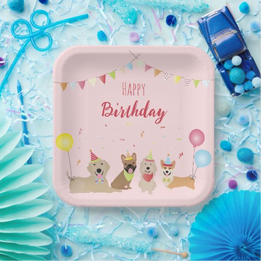 Happy Birthday Dog Party Papieren Bordje (Feest)