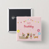 Happy Birthday Dog Party Vierkante Button 5,1 Cm (Voorkant /achterkant)