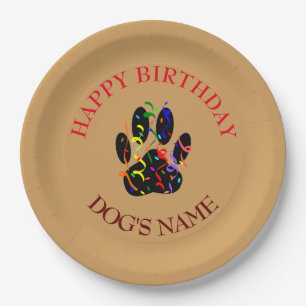 Happy Birthday Dog Paw Confetti Papieren Bordje