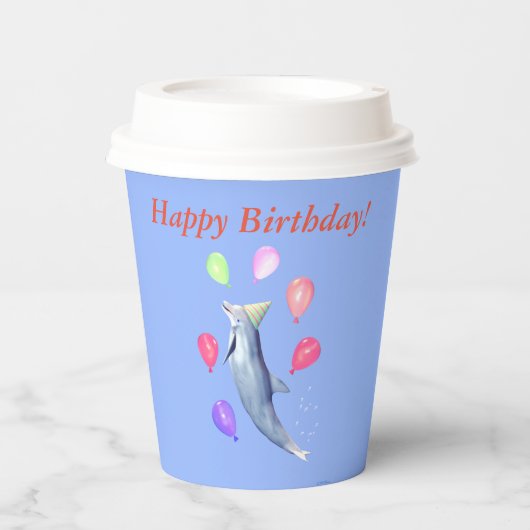 Happy Birthday Dolphin en Balloons Papieren Bekers (Voorkant)