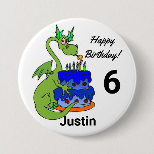Happy Birthday Dragon Persoonlijke naamleeftijd Ronde Button 7,6 Cm