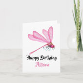 Happy Birthday Dragonfly Waterverf Kaart (Voorkant)