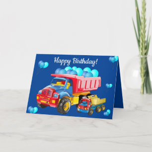 Happy Birthday Dump Trucks and Balloons Kaart