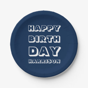 Happy Birthday Eigen naam blauw wit Papieren Bordje