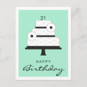 Happy Birthday Elegant Black en White Cake Mint Briefkaart (Voorkant)