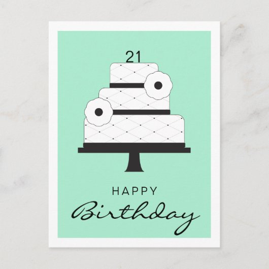 Happy Birthday Elegant Black en White Cake Mint Briefkaart (Voorkant)