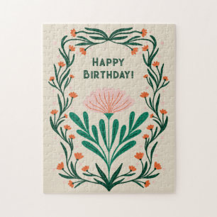 Happy Birthday Elegant Bloemen Lijst Legpuzzel