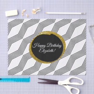 Happy Birthday Elegant Gold Glitter Black White Tissuepapier