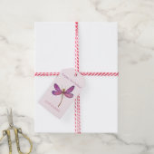 Happy Birthday - Elegant Paarse Dragonfly Cadeaulabel (Met Touw)