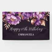 Happy birthday elegant paarse roos goud spandoek (Horizontaal)