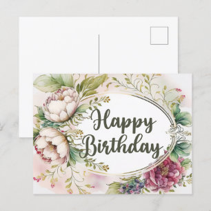 Happy Birthday Elegant Vintage Garden Flowers Briefkaart