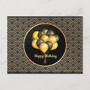 Happy Birthday, elegant zwart en goud, Briefkaart