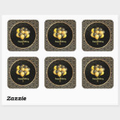 Happy Birthday, elegant zwart en goud, Vierkante Sticker (Vel)