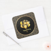 Happy Birthday, elegant zwart en goud, Vierkante Sticker (Envelop)