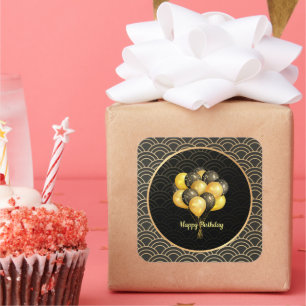 Happy Birthday, elegant zwart en goud, Vierkante Sticker