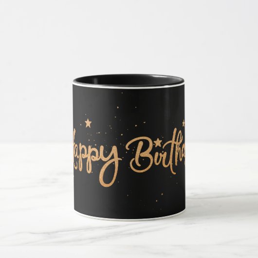 Happy Birthday, elegant zwart-gouddesign, Mok (Midden)