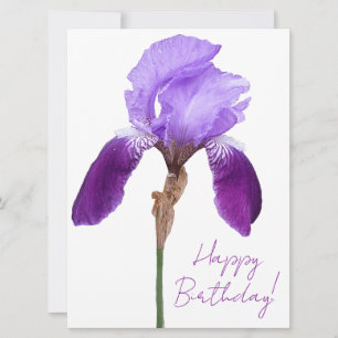 Happy birthday elegante paarse iris bloemenboho feestdagenkaart
