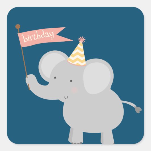 Happy Birthday Elephant Vierkante Sticker (Voorkant)