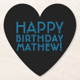 Happy Birthday (ELKE NAAM) Blauw en zwart (of di Kartonnen Onderzetters
