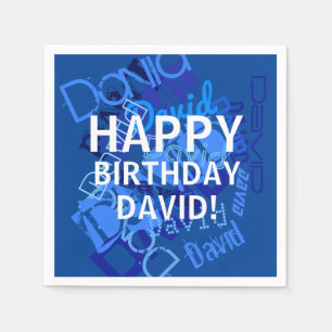 "Happy Birthday" (elke naam) Blauw Servet