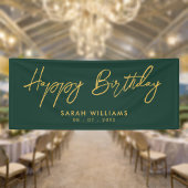 Happy Birthday Emerald Green Gold Modern Script Spandoek