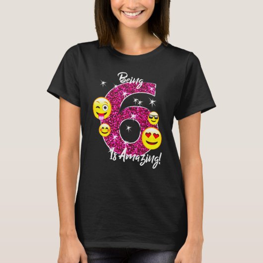 Happy Birthday Emoji T-Shirt voor 6-jarige meisjes (Voorkant)