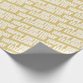 Happy Birthday en Name Text Pattern Elegant Gold Cadeaupapier (Hoek)