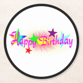 Happy Birthday en Stars - Ronde Kartonnen Onderzetter