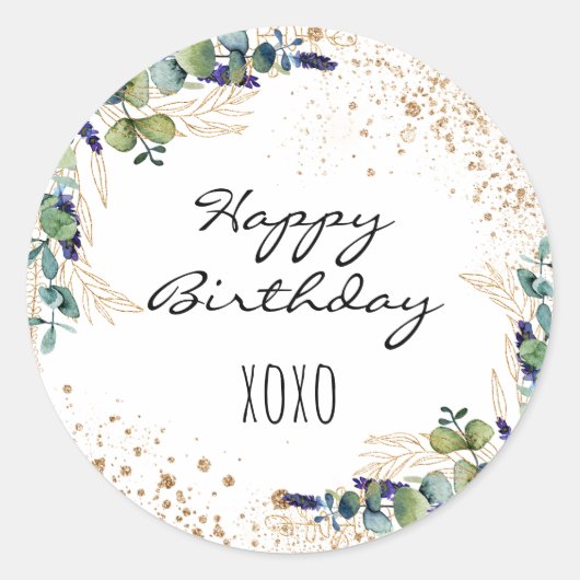 Happy Birthday eucalyptus greenery glitter hugs Ronde Sticker (Voorkant)