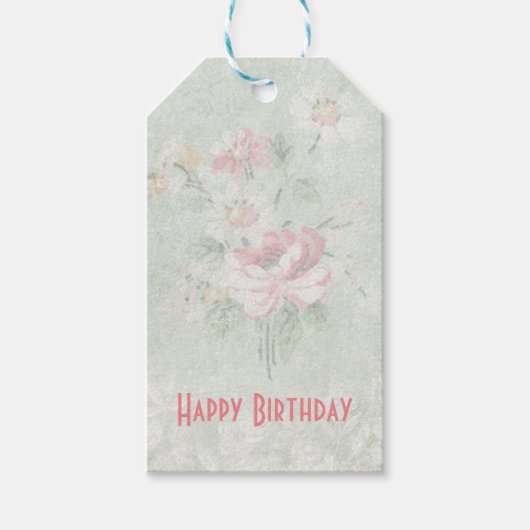 Happy Birthday Faded Rozen Shabby  Design Cadeaulabel (Voorkant)