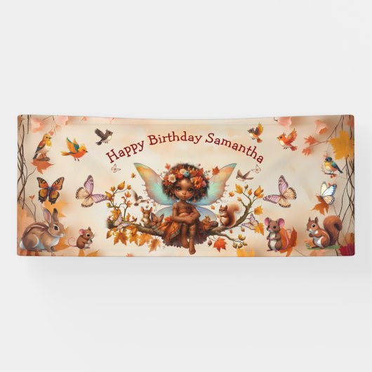 Happy Birthday Fairy Enchanted Forest Spandoek (Horizontaal)