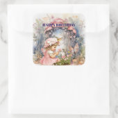 Happy Birthday Fairy Vintage Girl Square Sticker (Sac)