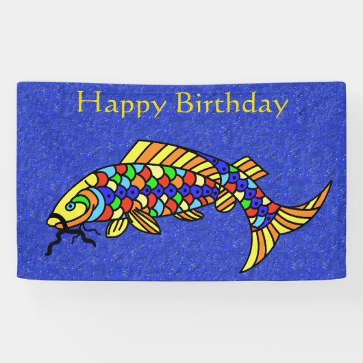 Happy Birthday Fancy vis Kleurrijke schalen Blauw Spandoek (Horizontaal)