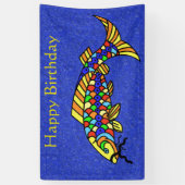 Happy Birthday Fancy vis Kleurrijke schalen Blauw Spandoek (Verticaal)