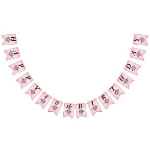 Happy Birthday Fantasy Sun  Gezicht Roze Zwart Vlaggetjes