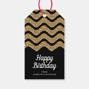 Happy Birthday Faux Gold Glitter Black Cadeaulabel