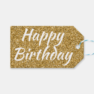 Happy Birthday Faux Gold Glitter Cadeaulabel