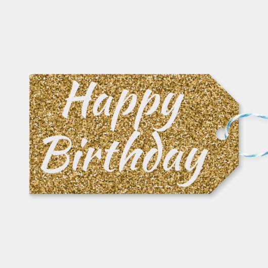 Happy Birthday Faux Gold Glitter Cadeaulabel (Voorkant (Horizontaal))