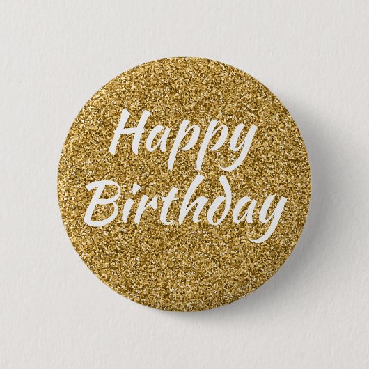 Happy Birthday Faux Gold Glitter Ronde Button 5,7 Cm (Voorkant)