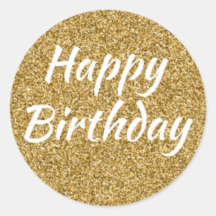 Happy Birthday Faux Gold Glitter Ronde Sticker