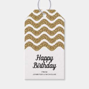 Happy Birthday Faux Gold Glitter White Cadeaulabel