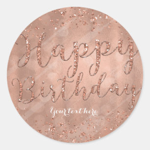 Happy Birthday Faux Roos Gold Glitter Party Ronde Sticker