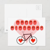 Happy Birthday Fietsen en harten Briefkaart (Voorkant / Achterkant)