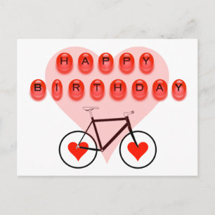 Happy Birthday Fietsen en harten Briefkaart